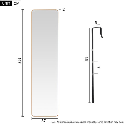 147cm H Gold Full Length Mirror with Rounded Corners Door Hanging