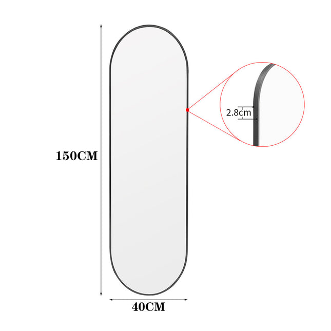 150cm H Modern Oval Full Length Wall Mirror with Black Metal Frame