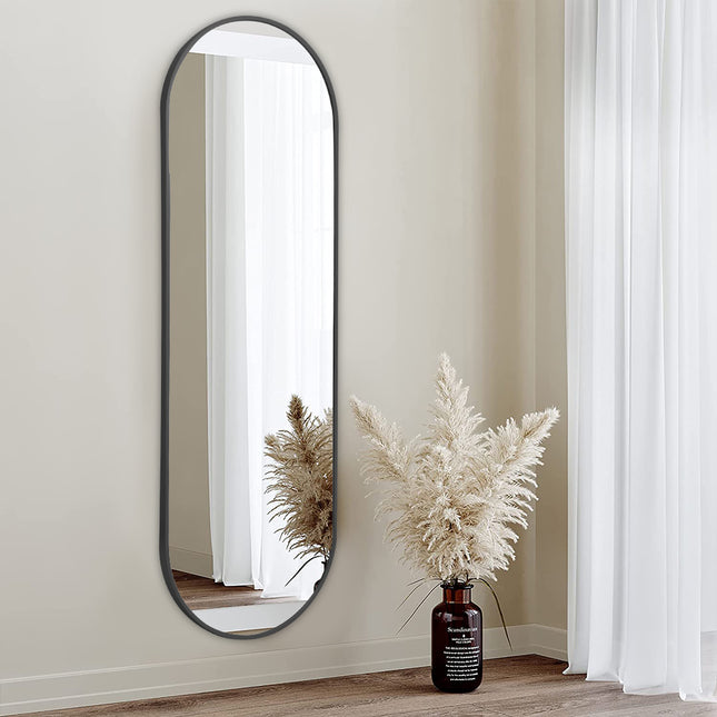 150cm H Modern Oval Full Length Wall Mirror with Black Metal Frame