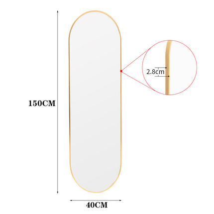 150cm H Modern Oval Metal Full Length Wall Mirror Gold