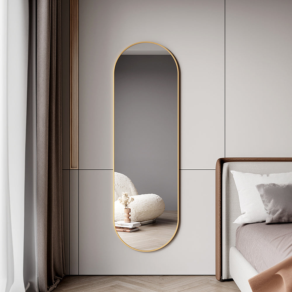 150cm H Modern Oval Metal Full Length Wall Mirror Gold