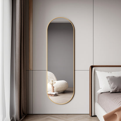 150cm H Modern Oval Metal Full Length Wall Mirror Gold