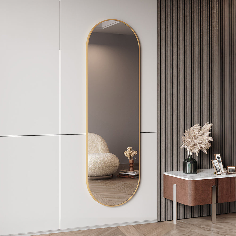 150cm H Modern Oval Metal Full Length Wall Mirror Gold