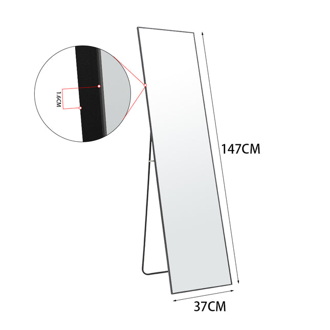 147cm Black Modern Rectangular Metal Freestanding Mirrors