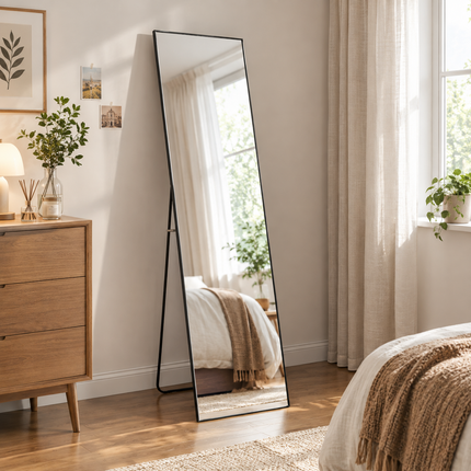 147cm Modern Rectangular Metal Full Length Mirror Black