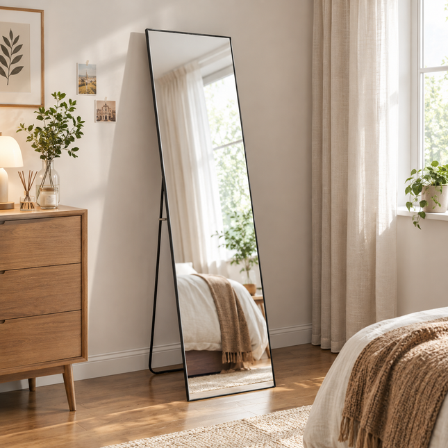 147cm Modern Rectangular Metal Full Length Mirror Black