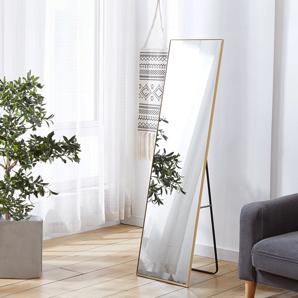 147cm H Gold Rectangular Full Length Mirror Freestanding Hanging
