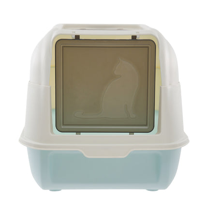 Large Top Entry Hooded Cat Litter Box with Scoop Blue and Grey