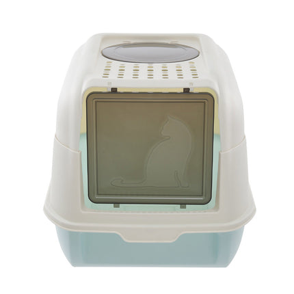Large Top Entry Hooded Cat Litter Box with Scoop Blue and Grey