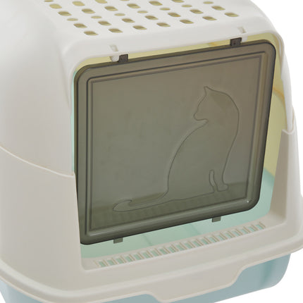 Large Top Entry Hooded Cat Litter Box with Scoop Blue and Grey