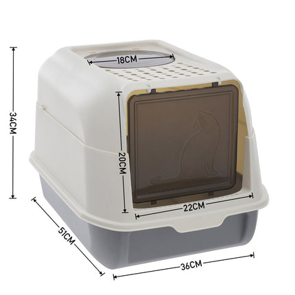 Large Top Entry Hooded Cat Litter Box with Scoop Blue and Grey