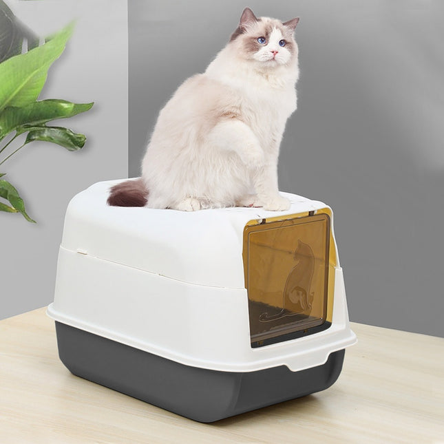 Large Hooded Top Entry Cat Litter Box with Scoop