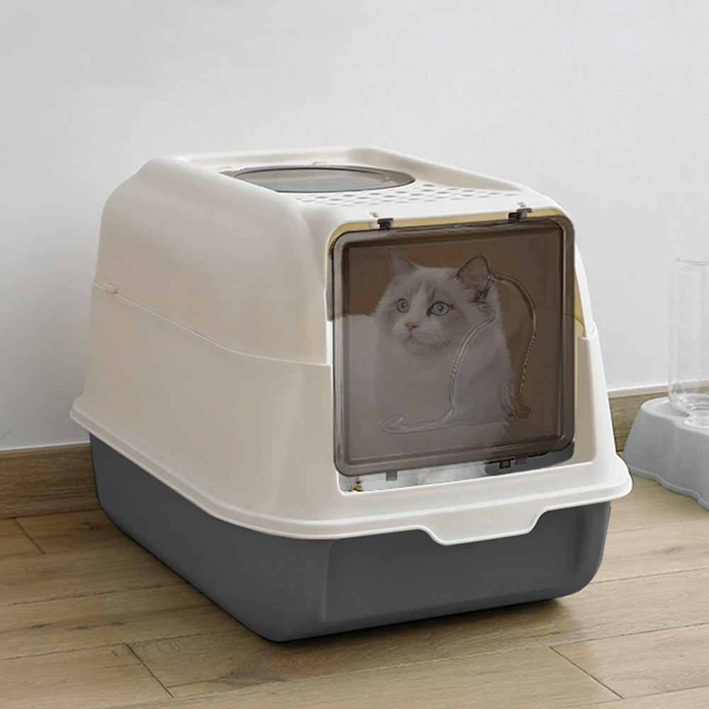 Large Hooded Top Entry Cat Litter Box with Scoop