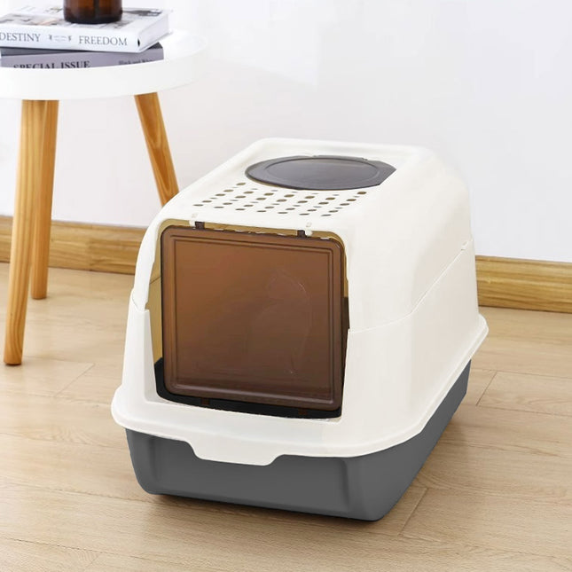 Large Hooded Top Entry Cat Litter Box with Scoop