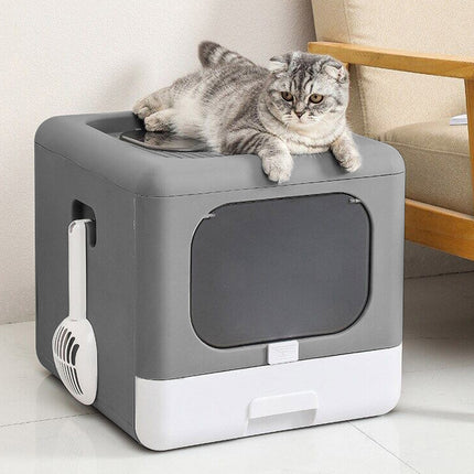 Modern Grey Enclosed Cat Litter Box Toilet