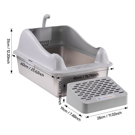 Easy Clean Large Stainless Steel Cat Litter Box