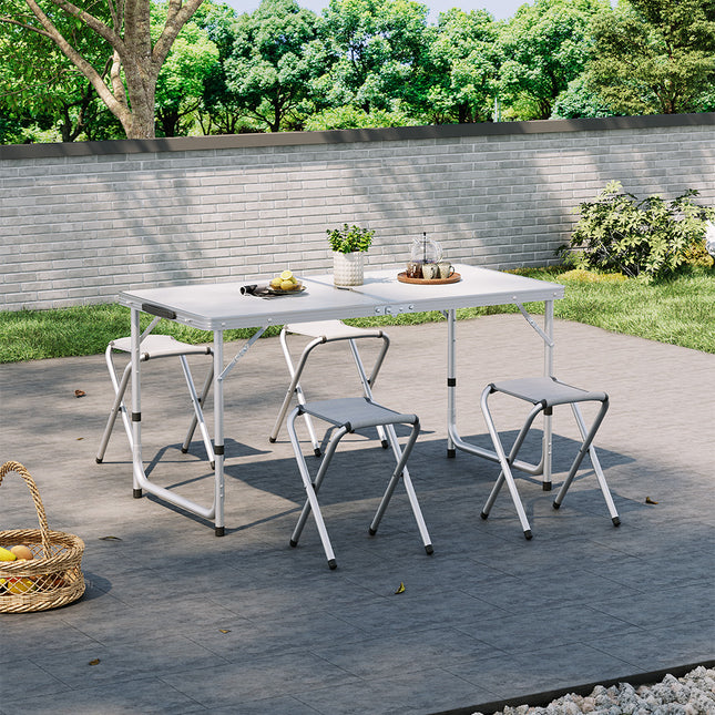 White Foldable Portable Picnic Table with 4 Stools