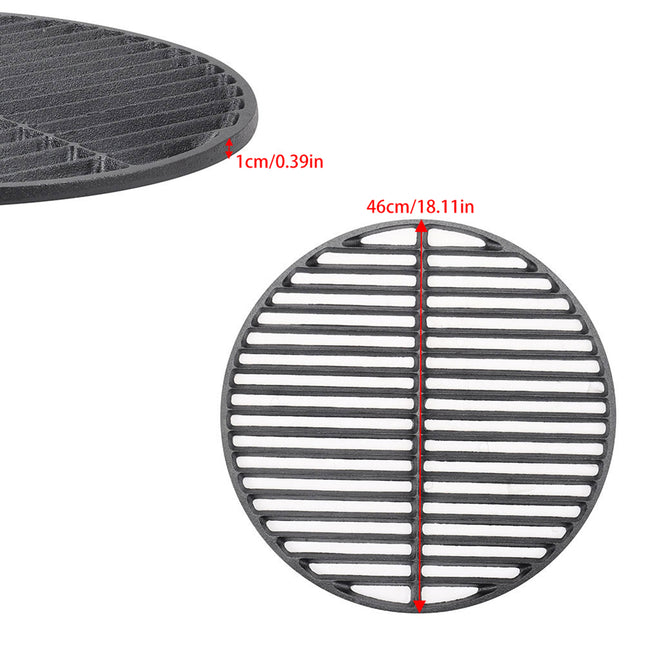45.5cm Circular Cast Iron Grilling Grate Dual Side Grid for BBQ