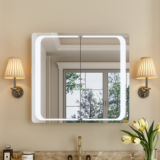 Double Door LED Mirror Cabinet with Bluetooth and Anti-fog