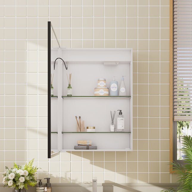 Black Frame LED Illuminated Bathroom Mirror Cabinet Touch Sensor 50 x 70cm