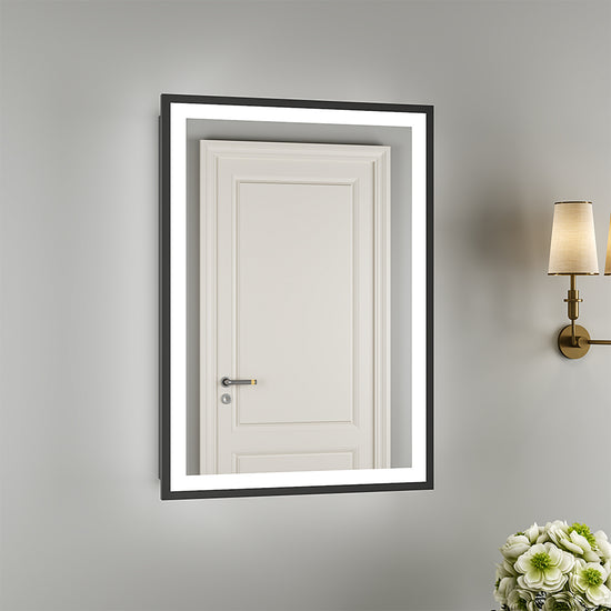 Black Framed LED Mirror Cabinet with Shaver Socket 500mm x 700mm ...