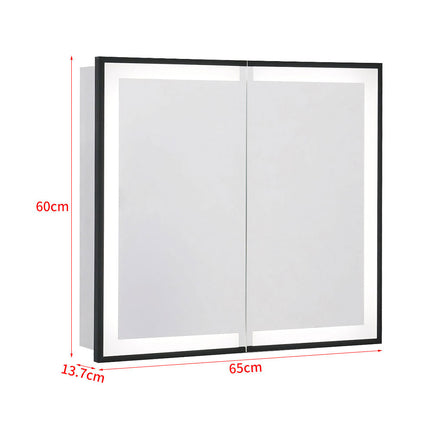 Double Door LED Mirror Cabinet with Shaver Socket 65x60cm H