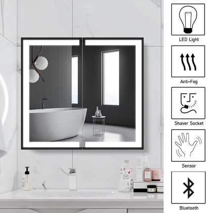 Double Door LED Mirror Cabinet with Shaver Socket 65x60cm H