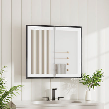 Double Door LED Mirror Cabinet with Shaver Socket 65x60cm H