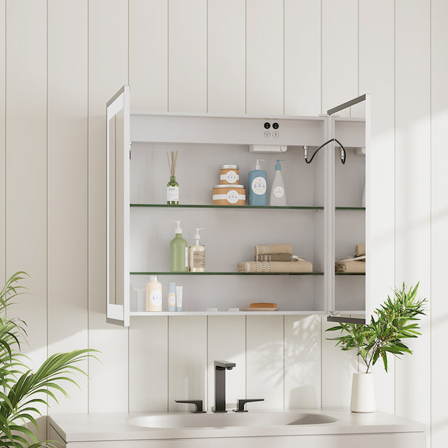 Double Door LED Mirror Cabinet with Shaver Socket 65x60cm H