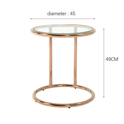 Round Glass Side Table Metal Leg Rose Gold
