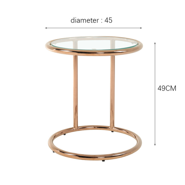 Round Glass Side Table Metal Leg Rose Gold