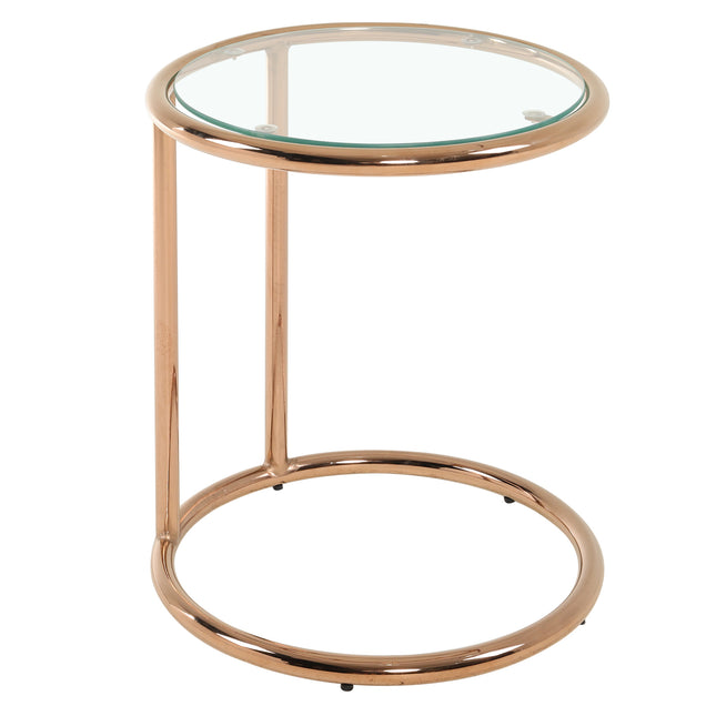 Round Glass Side Table Metal Leg Rose Gold