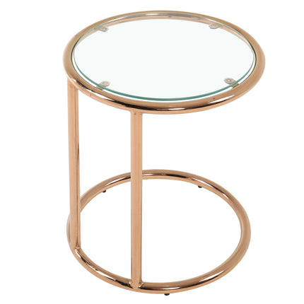 Round Glass Side Table Metal Leg Rose Gold