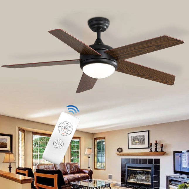 Rustic Wooden 52 Inch LED Ceiling Fan with LED Light Kit 5 Blades and Remote Control