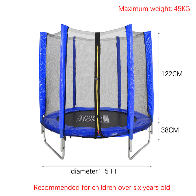 5ft Kids Trampoline with Enclosure Safety Net for Outdoor Playground Blue