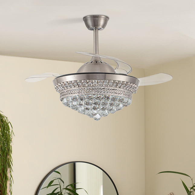 Crystal LED Ceiling Fan with 3 Color Lights