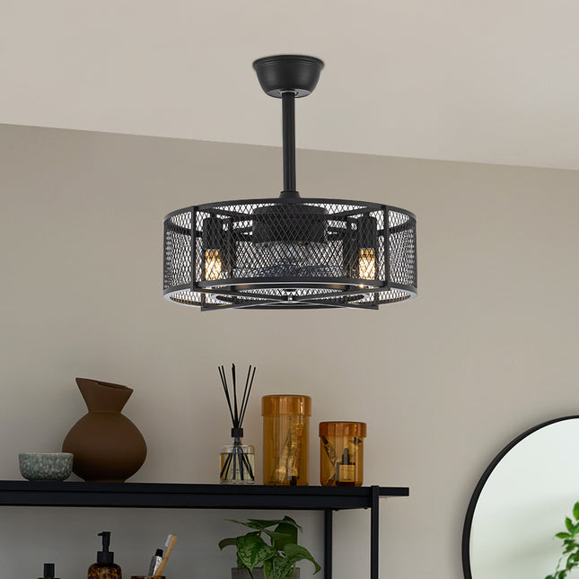Black Industrial Ceiling Fan with Lights and Remote Control