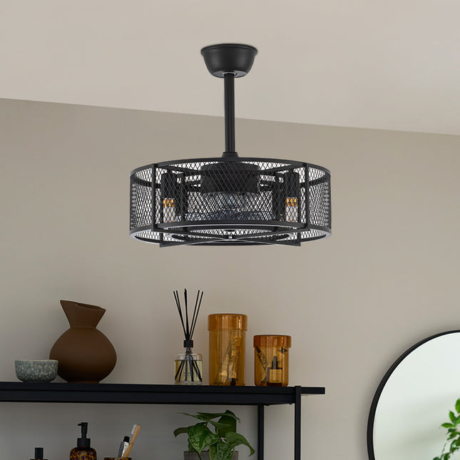 Black Industrial Ceiling Fan with Lights and Remote Control