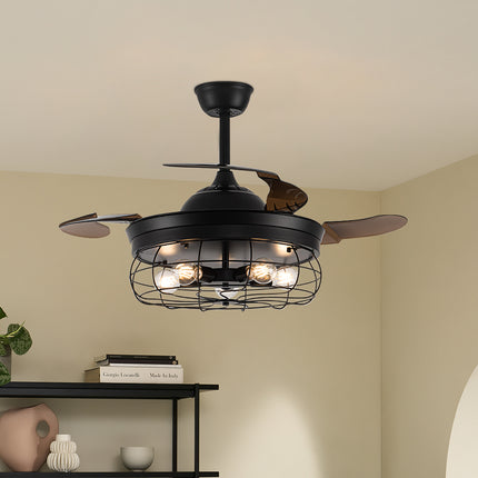 Black Cage Style Ceiling Fan with Lights
