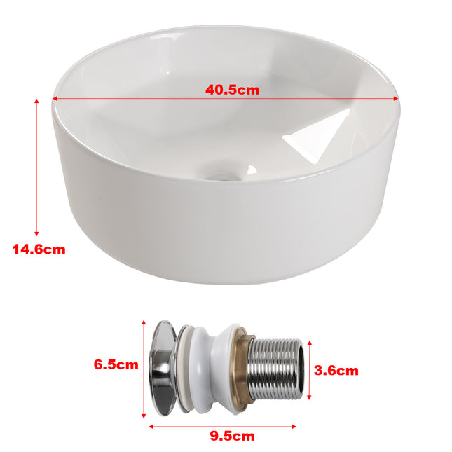 Gloss White Countertop Basin Round Ceramic Sink 405mm