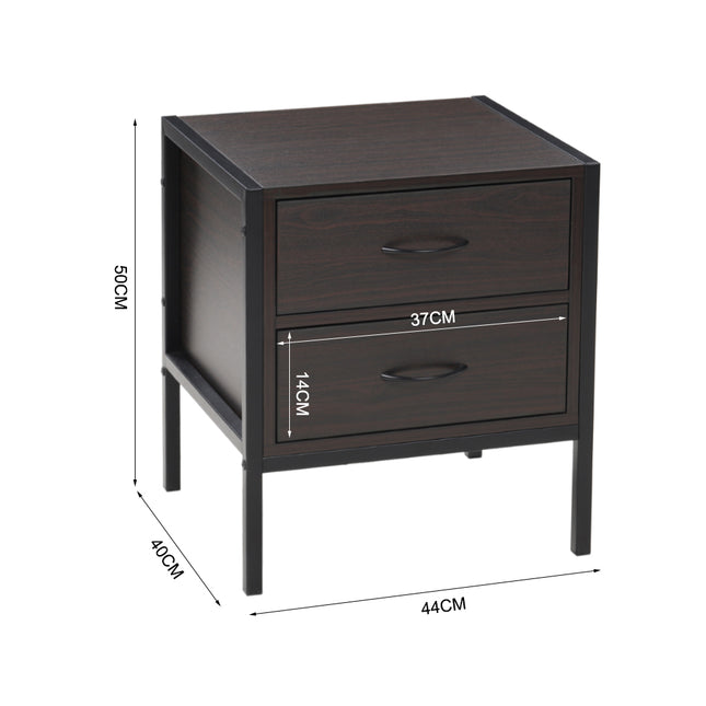 Dark Brown Retro Style Wooden Bedside Cabinet with 2 Drawers 50 cm H