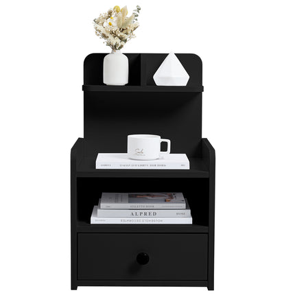 Wood Black Bedside Table Nightstand With Drawers