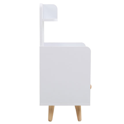 White Wooden Bedside Table with a Shelf and Drawer