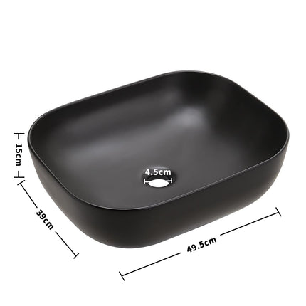 49.5x39cm Rectangular Countertop Vessel Sink Matte Black