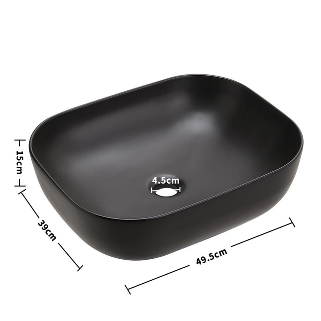 49.5x39cm Rectangular Countertop Vessel Sink Matte Black