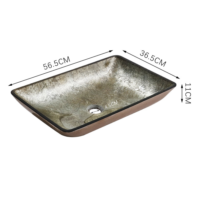 Rectangular Tempered Glass Basin Gold 56.5 x 36.5cm