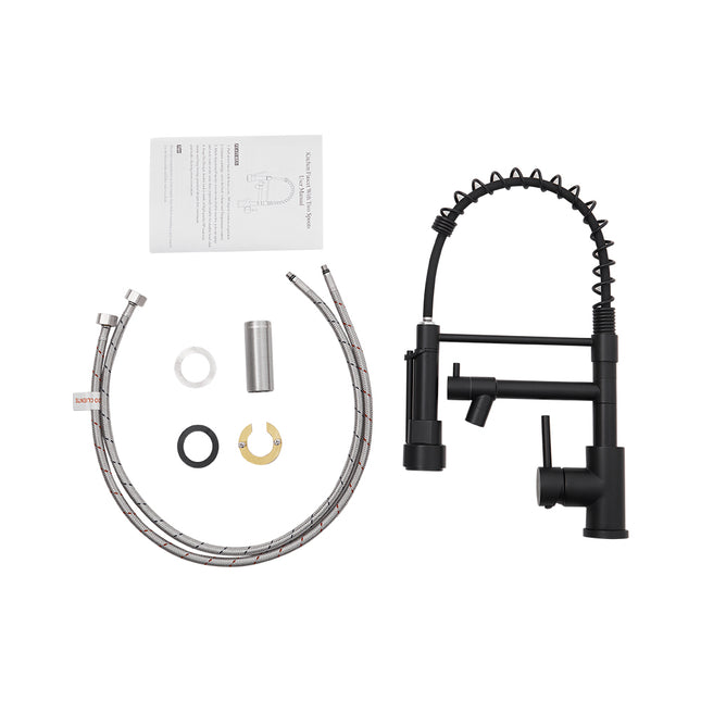 Black Stainless Steel Kitchen Faucet with Pull Down Spring Spout