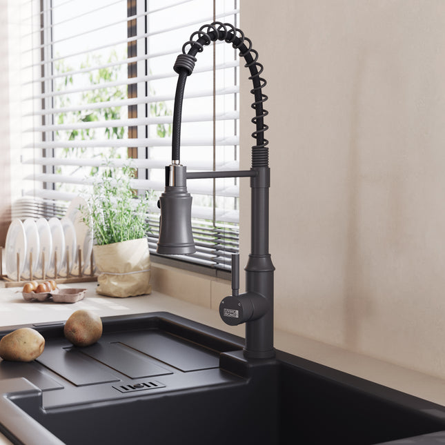 Rotable Pulldown Kitchen Mixer Tap with Spring Spout Grey
