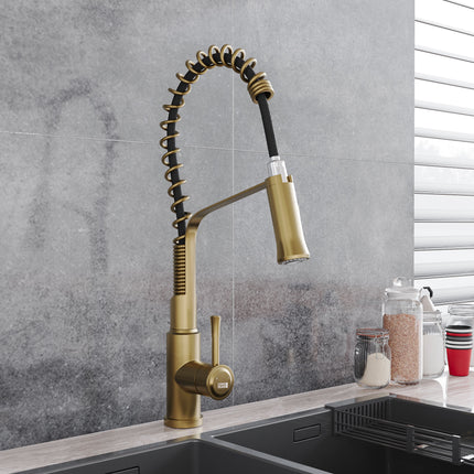 Brushed Gold Modern Single Lever Kitchen Pull Down Faucet