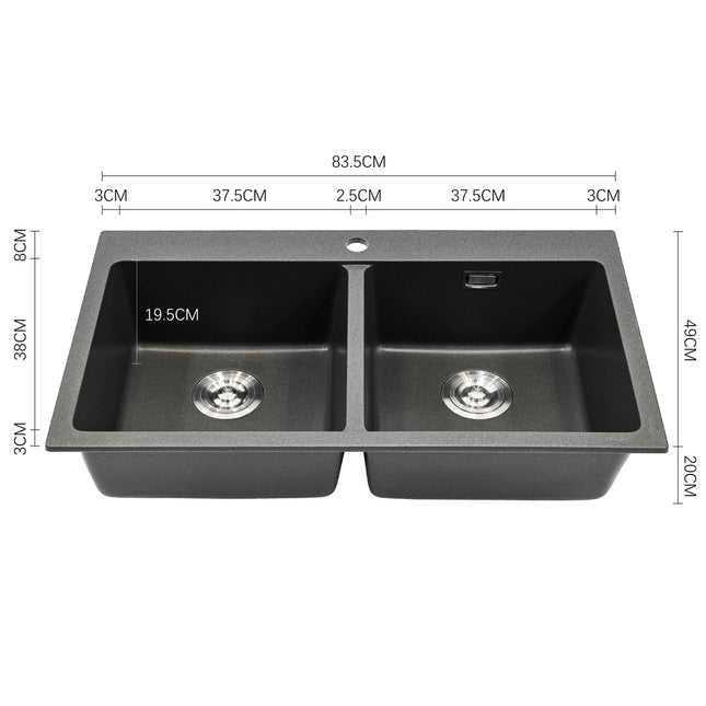 Grey Quartz Undermount Kitchen Sink Double Bowl